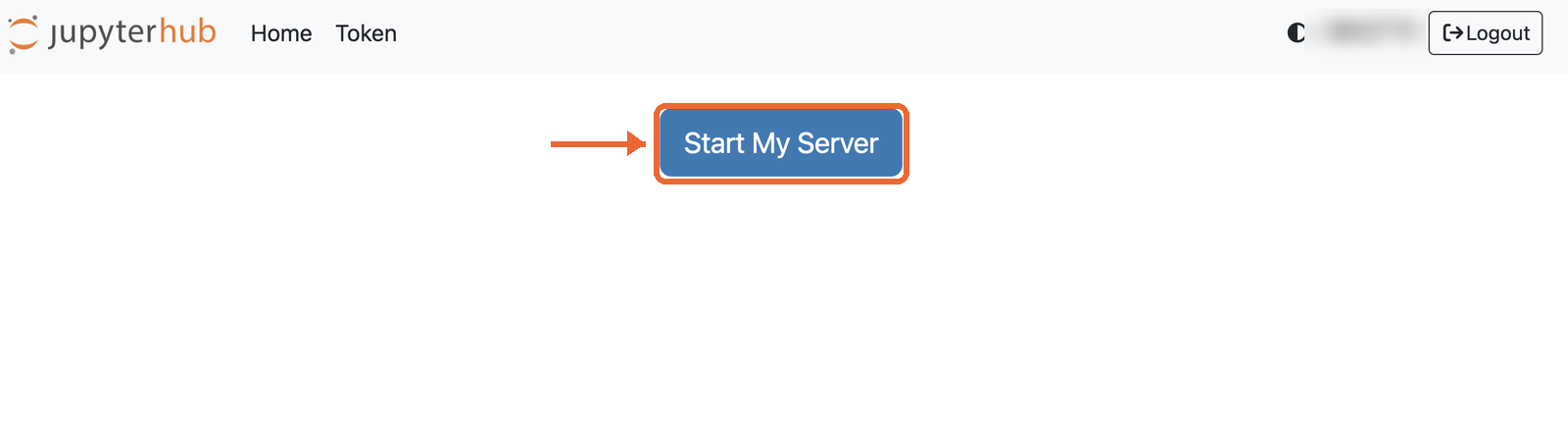 The JupyterHub home page, with the Start My Server button highlighted.