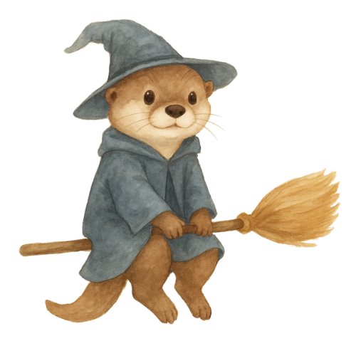 Flying otter on broom