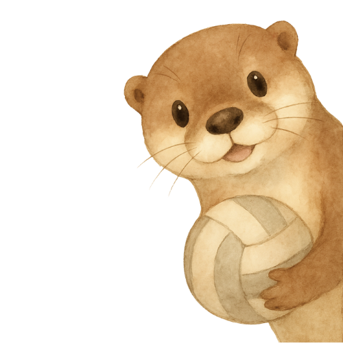 Otter holding volleyball
